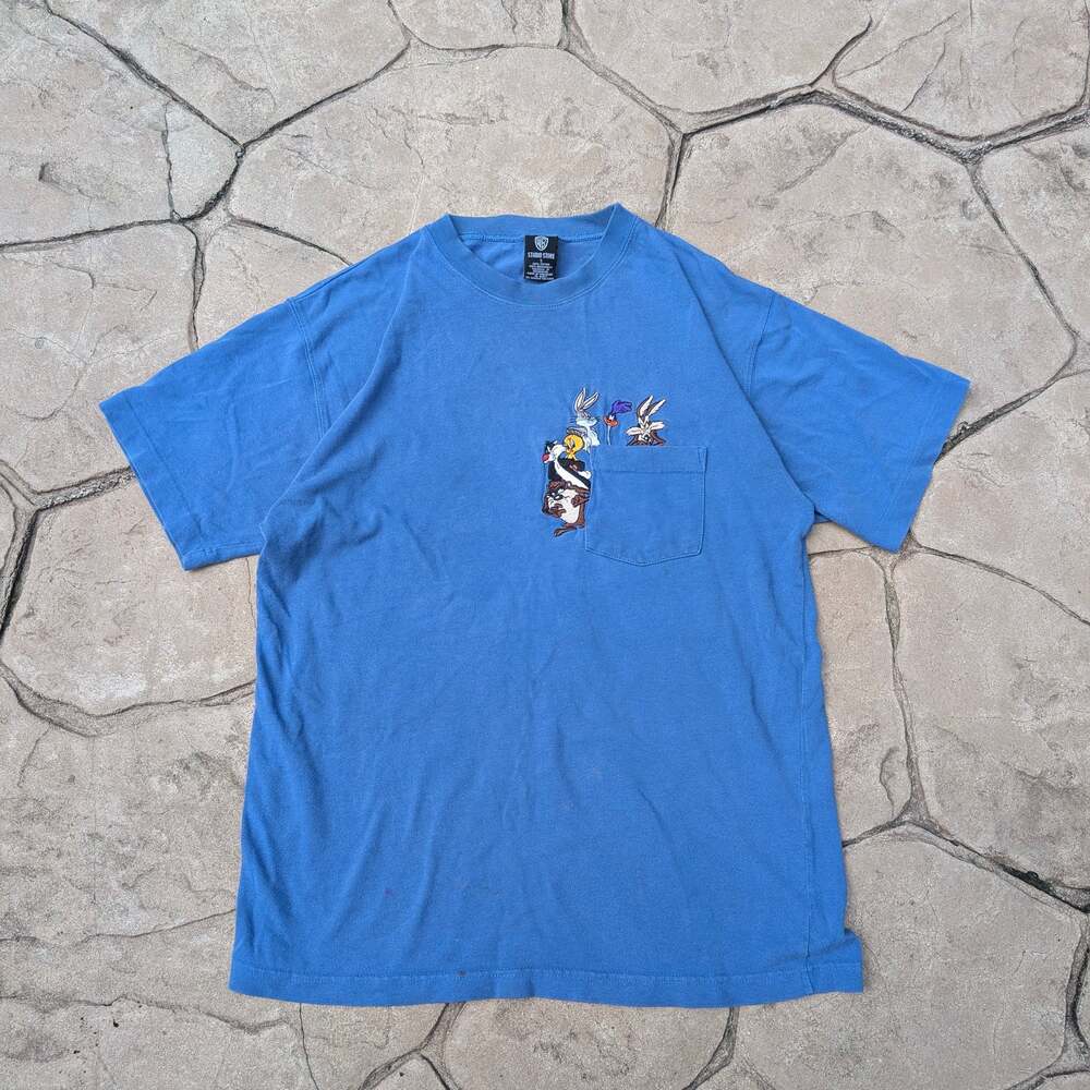 Vintage 90s Looney Tunes Sylvester Big Face Blue Pocket T-Shirt